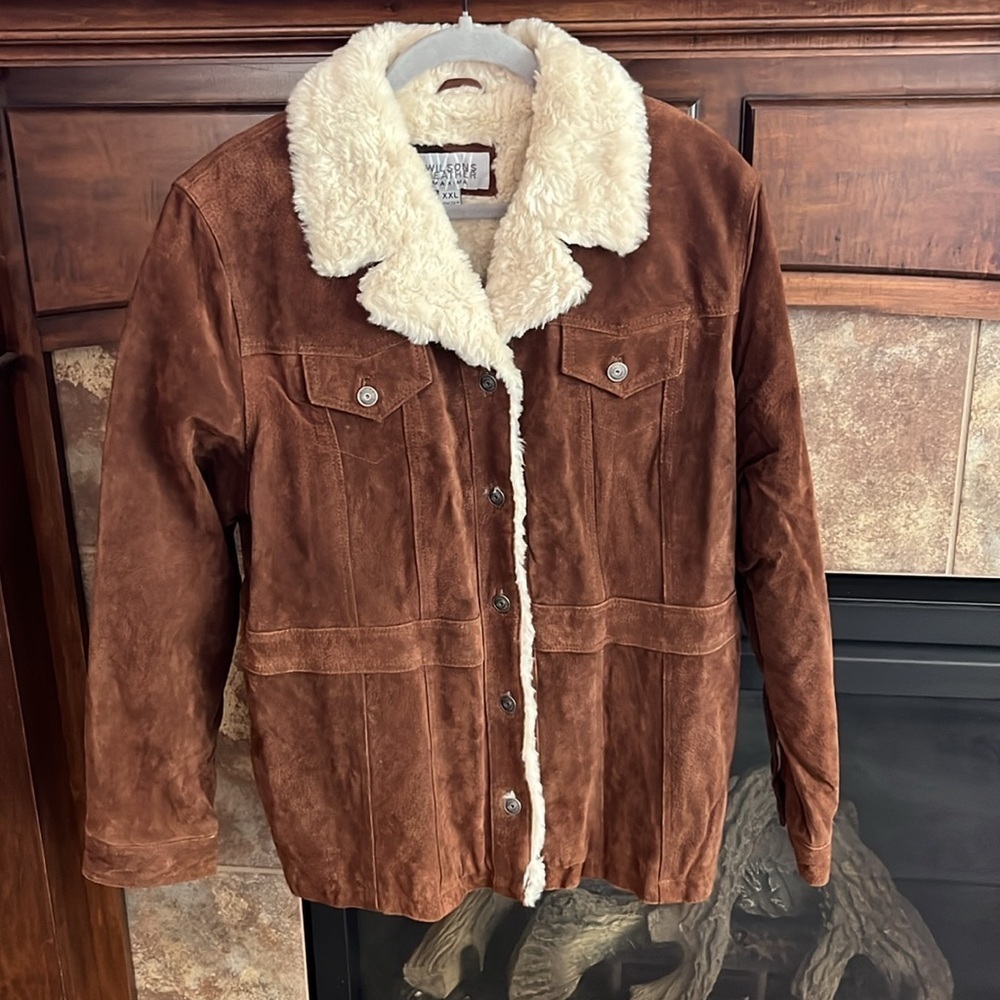 Wilsons Leather Brown Jacket with Cream Collar XXL
